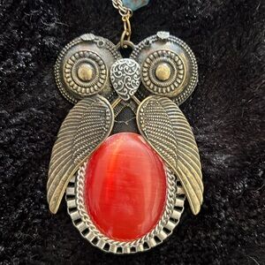 Vintage owl pendant long necklace